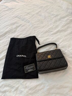 Chanel Vintage Small Kelly Top Handle Bag - Black Quilted Lambskin Year 96-97